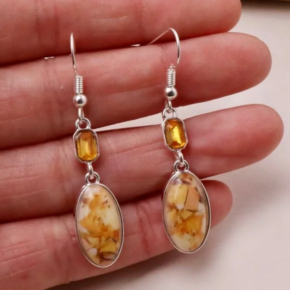 Turquoise texture drop earrings - Picture 3 of 4